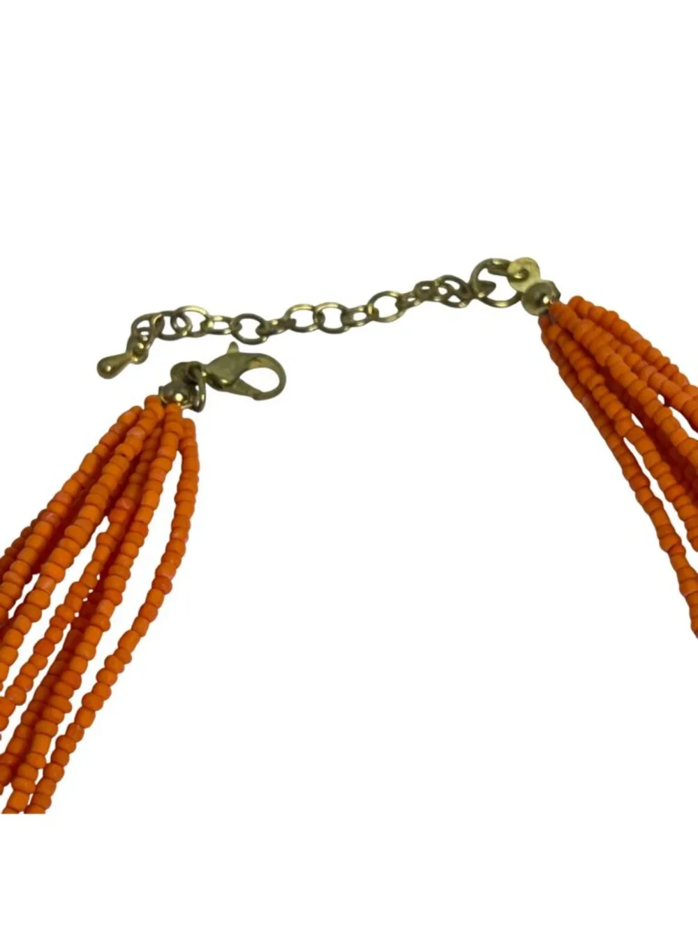 Orange, White and Blue Beaded Tribal Inspired Collar Necklace (6403) - Picture 6 of 6